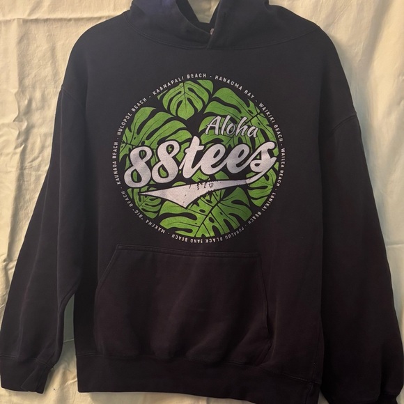 88 tees Aloha dark blueHoodie with Green Graphic - Picture 1 of 2